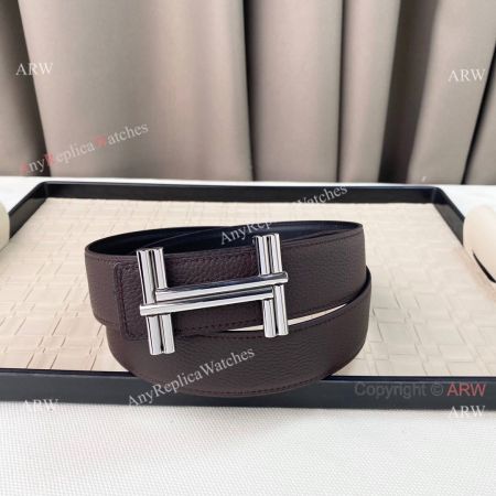 AAA Replica Hermes Coffee 38mm Reversible Belt with Double H Buckle